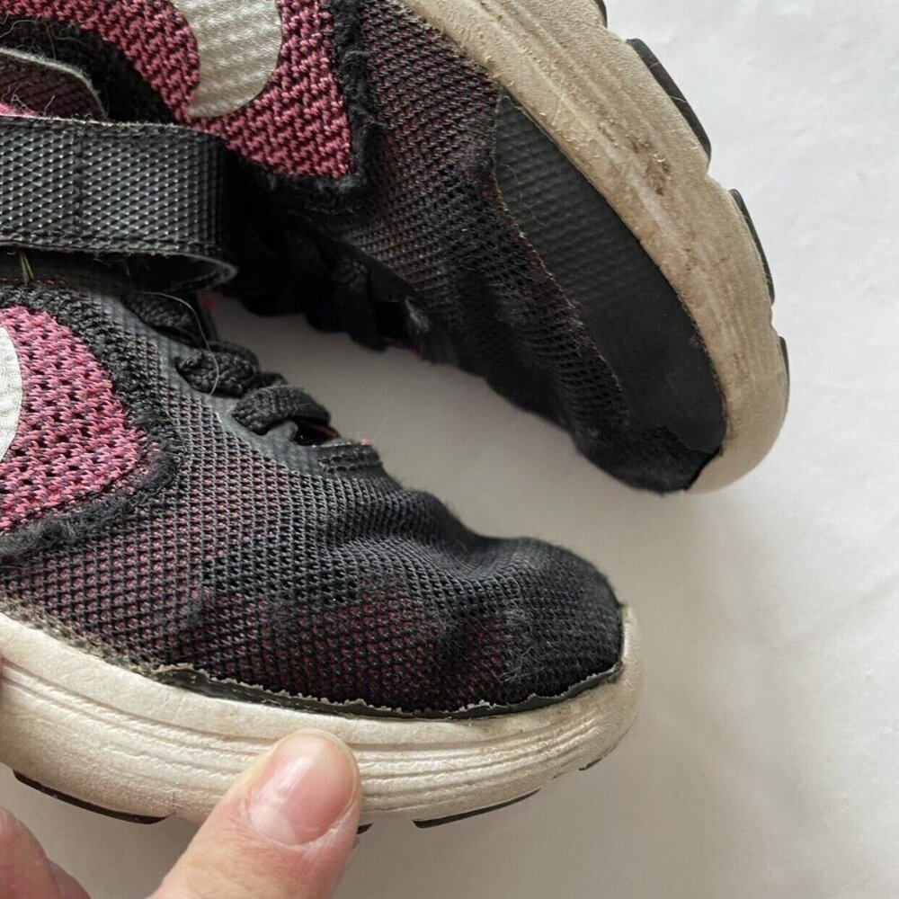 Nike Kids Black & Pink Worn Athletic Shoes With Velcro Straps 11.5C - Picture 8 of 10